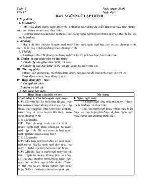 Tiết 17 - Bài 5. Ngôn ngữ lập trình